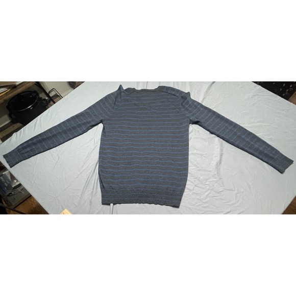 Banana Republic Men's Italian 100% Merino Wool Baruffa Sweater Gray Striped Sz S - Picture 7 of 8